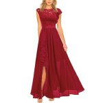 Robe de soirée cocktail femme dentelle sans manches robe mariage longue col rond couleur unie - rouge ... Robe de soirée cocktail femme dentelle sans manches robe mariage longue col rond couleur unie - rouge ...