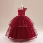 Robe de soir�e enfant fille longue sans manche chic �l�gant tenues beaux danniversaire - bordeaux