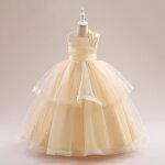 Robe de soire enfant fille longue sans manche chic lgant tenues beaux danniversaire - champagne
