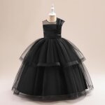 Robe de soire enfant fille longue sans manche chic lgant tenues beaux danniversaire - noir