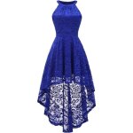 Robe de soire femme - dentelle high low - couleur bleue