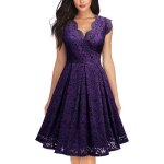 Robe de soire femme dentelle sans manche col v demoiselle dhonneur mi - longue couleur unie