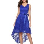 Robe de soire femme - marque - haut low en dentelle - asymtrique - couleur bleue