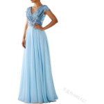 Robe de soire femme longue maxi paillettes mousseline de soie mariage demoiselle dhonneur col v manche ...