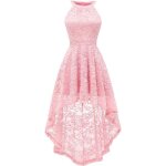 Robe de soire femme - rtro dentelle high low - mariage demoiselle dhonneur - rose