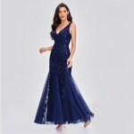 Robe de soire femme vintage - hbstore - longue du soir mariage - col v sans manche - bleu  paillettes ...