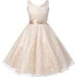 Robe de soire pour filles - dentelle lgante - beige - enfant