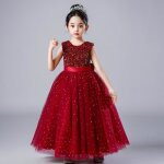 Robe de soiree filles princesse paillettes tulle col rond sans manches robe formelle fte danniversaire ...