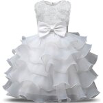 Robe de soire formelle en dentelle pour enfant fille tenue de crmonie fleur blanc