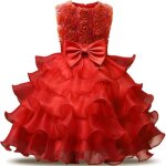 Robe de soire formelle en dentelle pour enfant fille tenue de crmonie fleur rouge