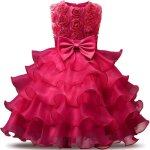 Robe de soire formelle en dentelle pour enfant fille tenue de crmonie fleur rouge1