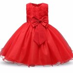 Robe de soir�e formelle en dentelle pour enfant fille tenue de c�r�monie rouge