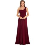 Robe de soir�e longue - marque - une epaule d�nud�e - mousseline - bordeaux