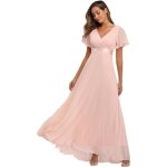 Robe de soire longue mousseline de soie pour femme manches courtes col v robe elegant couleur unie