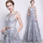 Robe de soire longue sans manches lgante dentelle - gris