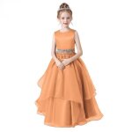 Robe de soire mariage enfant fille sans manches robe longue de crmonie col rond couleur unie