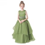 Robe de soire mariage enfant fille sans manches robe longue de crmonie col rond couleur unie - fruit ...
