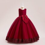 Robe de soirée de mariage enfant fille sans manche avec paillette tulle mi - longue - rouge Robe de soirée de mariage enfant fille sans manche avec paillette tulle mi - longue - rouge