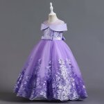 Robe de soire de mariage fille longue sans manches robe princesse elegant tulle bal - violet