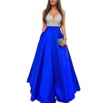 Robe de soire de mariage longue  paillettes pour femme - type blue party dress - col en v - robe trapze ...