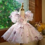 Robe de soire princesse pour filles  la mode imprim  volants rose