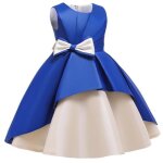 Robe de soire princesse fille sans manches robe crmonie avec ceinture noeud papillon - bleu
