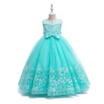 Robe de soire princesse fille sans manches robe longue de crmonie avec ceinture noeud papillon - vert ...