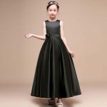 Robe soire princesse fille en satin sans manches robe longue mariage crmonie ceinture  fleur couleur ...