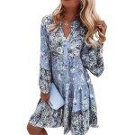 Robe trap�ze imprim�e surdimensionn�e � manches longues pour femmes tenue �l�gante pliss�e d�contract�e ...