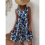 Robe trapze mi - longue imprime  col en v pour femmes - marque - modle - t 2023