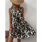 Robe trapze mi - longue imprime  col en v pour femmes - marque - plante fleur - t 2023