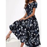 Robe trapze romantique  imprim floral - marque - modle - bleu marine - bleu - femme - adulte