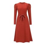 Robe en tricot femme mi - longue slim fit manches longues robe pull col rond couleur unie avec ceinture ... Robe en tricot femme mi - longue slim fit manches longues robe pull col rond couleur unie avec ceinture ...