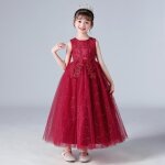 Robe tulle fille princesse pour mariage soiree sans manche confortable - bordeaux
