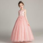 Robe tulle fille princesse pour mariage soiree sans manche confortable - rose