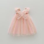 Robe tutu  bretelles papillon arc - en - ciel colore pour filles  paillettes rose1