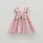 Robe tutu  bretelles papillon arc - en - ciel colore pour filles  paillettes violet
