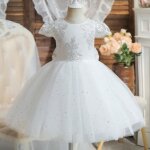 Robe tutu brod�e � paillettes pour filles f�te danniversaire blanc