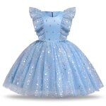 Robe tutu � paillettes pour filles motif floral tenue princesse �l�gante pour f�te de mariage bleu