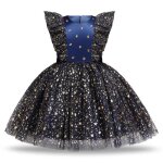 Robe tutu � paillettes pour filles motif floral tenue princesse �l�gante pour f�te de mariage noir