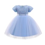 Robe tutu pour petites filles v�tements pelucheux � paillettes bleu