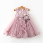 Robe tutu de princesse pour petite fille costume d�contract� � fleurs pour �t� rouge