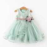 Robe tutu de princesse pour petite fille costume d�contract� � fleurs pour �t� vert