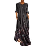 Robe uv9ez vintage r�tro imprim� festonn� deux pi�ces manches longues o - cou maxi robes maxi robe d�t� ...