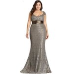 Robe vb8rv �l�gante dentelle taille empire col en v manches manches grande taille robes de soir�e sir�ne ...