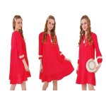 Robe volant� - rouge - taille 36 - femme - 100% viscose - d�tails en dentelle