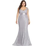 Robe y6tjf �l�gante dentelle taille empire col en v manches manches grande taille robes de soir�e sir�ne ...