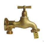 Robinet arrosage orientable 15 / 21 - 20 / 27 laiton brut + applique murale sans �crou