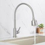 Robinet de cuisine - aihom - uniquement leau froide - 2 jets et col de cygne flexible en bross�