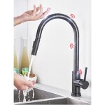 Robinet cuisine � capteur tactile noir - robinet d�vier douchette extractible 2 modes de pulv�risation ...